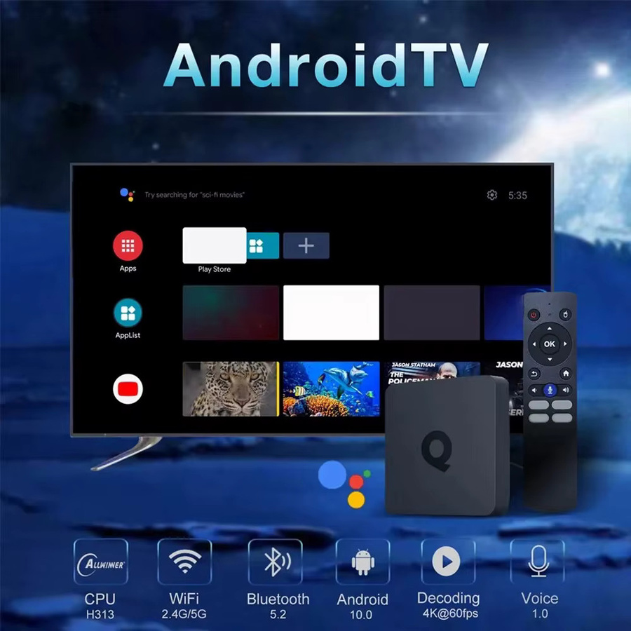CLIBABIQBOX Q1 Smart ATV Box Android 10 Media Player mit 2GB RAM, 16GB Speicher, 4K UHD, WLAN, Bluetooth 5.2 und Sprachfernbedienung in Schwarz - Bild 2