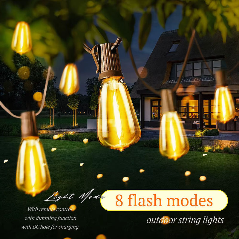 Wasserdichte Solar Lichterkette für draußen mit 25 dimmbaren ST38 Edison LED Glühbirnen und Fernbedienung, 12 Meter - Bild 4