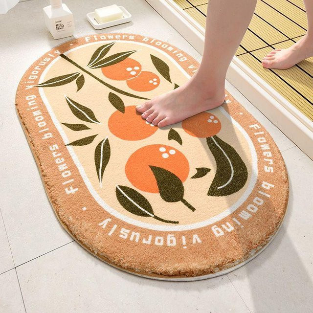 Saugfähige und rutschfeste Badezimmer Matte von Yiran Furniture in Orange mit floralem Design, B/T: 60 x 40 cm - Bild 1