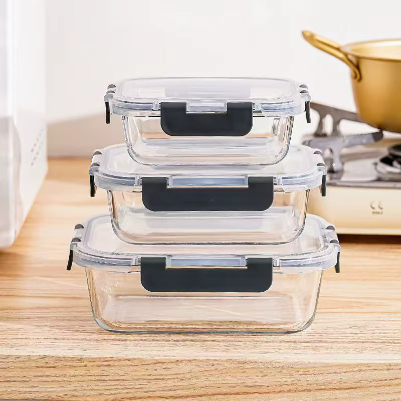 YUAYO Glas-Lunchbox mit Deckel, rechteckige Frischhaltebox aus Glas, transparent, mikrowellengeeignet, 0,37 l - Bild 2