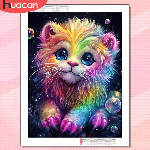 HUACAN Diamond Painting Set Löwe Buntes Tier-Mosaik mit runden Diamanten in Multicolour, Breite: 20 cm, Höhe: 30 cm - Bild 1