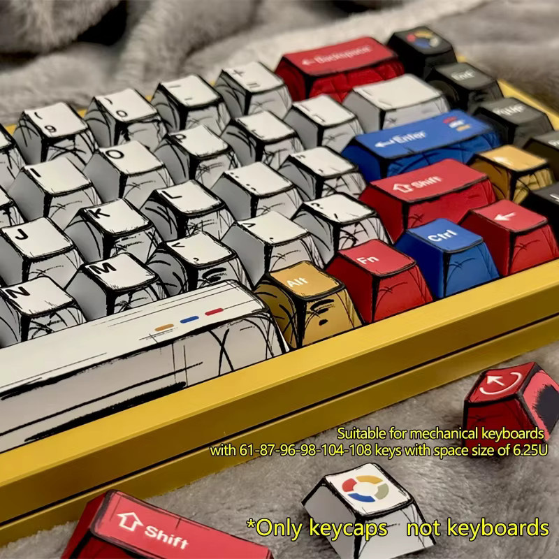 Comic Mixed Lights PBT Tastenkappen im Cherry-Profil für mechanische MX-Switches, 136 Stück, Mehrfarbig - Bild 4