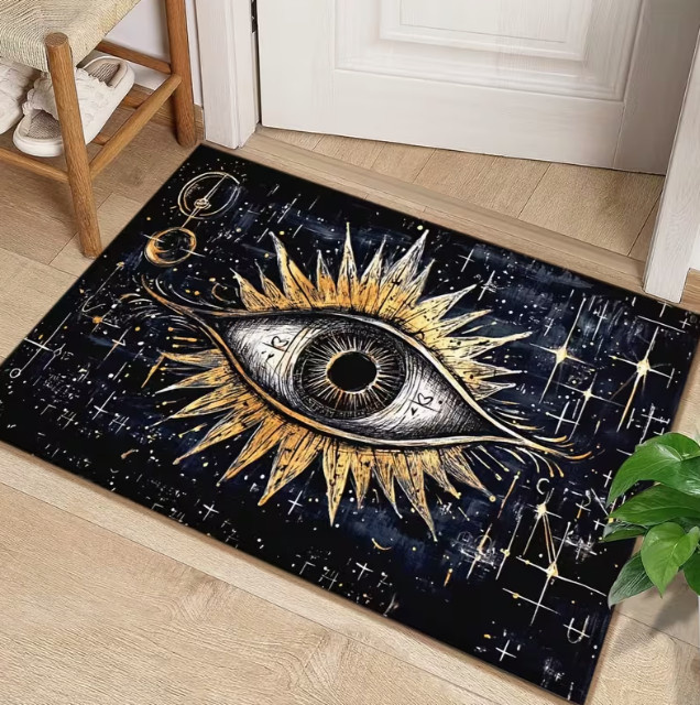 Retro Evil Eye Fußmatte in Schwarz, rechteckiger Teppich aus Polyester für den Eingang, Balkon oder das Schlafzimmer, Breite: 50 cm, Tiefe: 1 cm - Bild 1