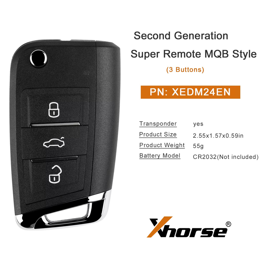 Xhorse XEDM24EN Super-Fernbedienungsschlüssel MQB-Stil mit 3 Tasten und eingebautem Super-Chip, Englische Version, Schwarz, 5er-Pack - Bild 2