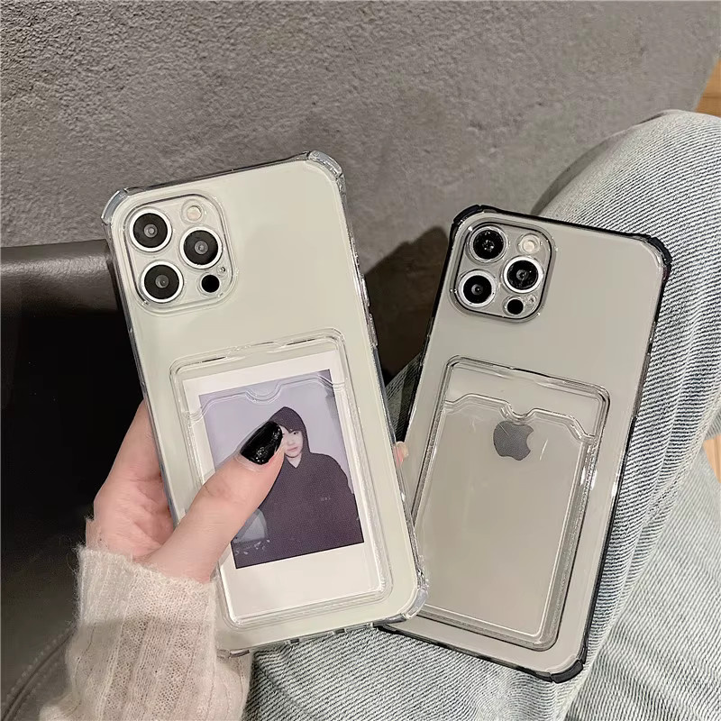 Stoßfeste iPhone Hülle mit Kartensteckplatz und Brieftaschenfunktion in Transparent oder Purple für iPhone 15 14 13 12 11 Pro Max Mini X XS XR SE 7 8 Plus - Bild 1