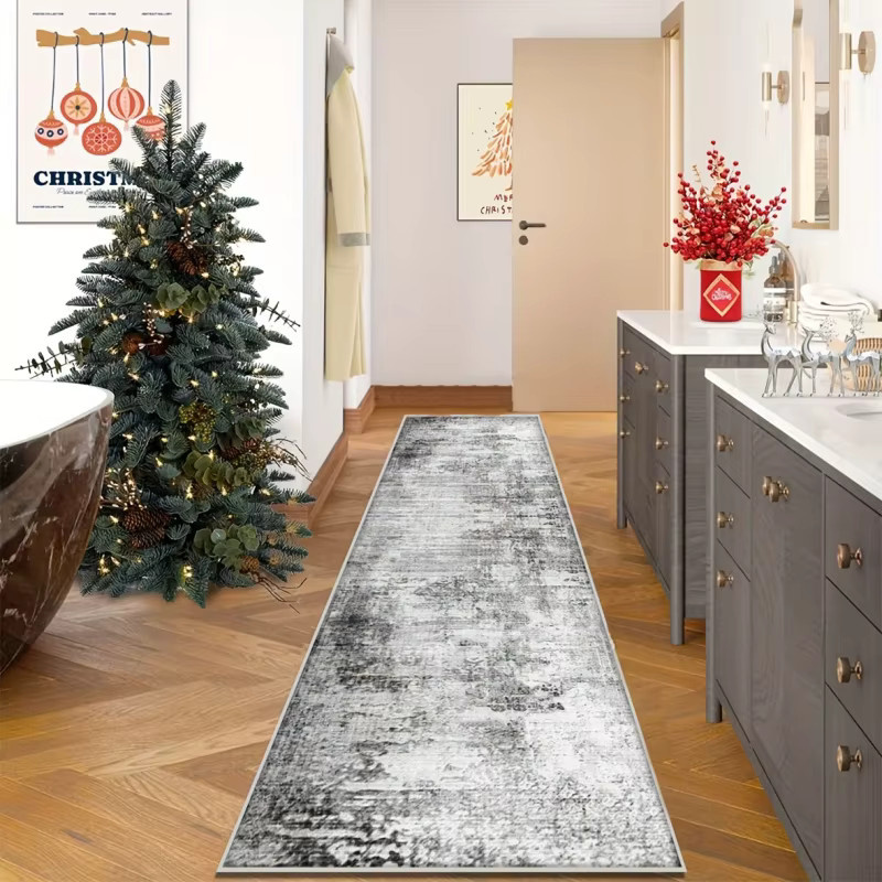 VIKAMA Luxus-Teppich mit Farbverlauf und Textur in Grau, rutschfester und langlebiger Läufer für Flur und Küche, B/T: 180 x 60 cm - Bild 2