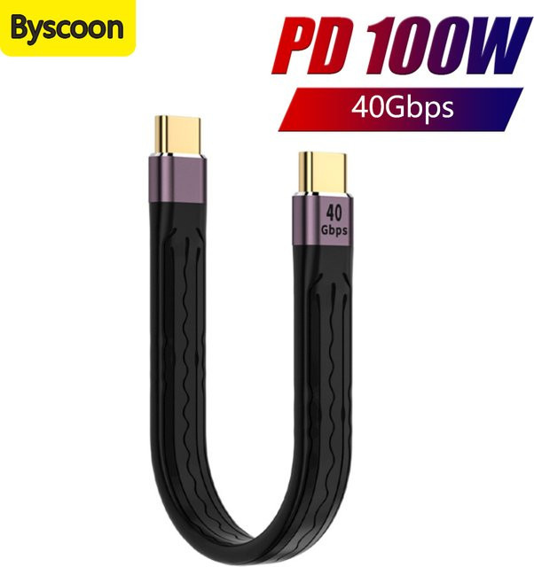 Byscoon USB 4 auf Typ C Schnellladekabel, FPC Flachkabel mit 40 Gbit/s Datenübertragung und 8K/4K Unterstützung, Schwarz - Bild 1