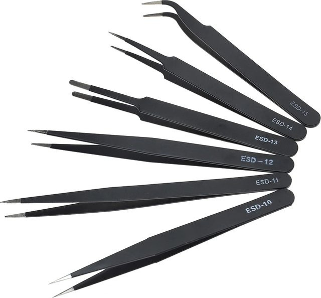 Galacok 6-teiliges Präzisionspinzetten-Set aus Edelstahl, ESD antistatisch, schwarze Reparaturwerkzeuge für Elektronik und Löthandwerk - Bild 1