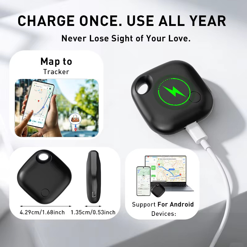 HIMOJO Wiederaufladbarer Positionierungs-Tracker in Schwarz mit USB-C-Anschluss und Google Find My Device Kompatibilität für Android - Bild 8