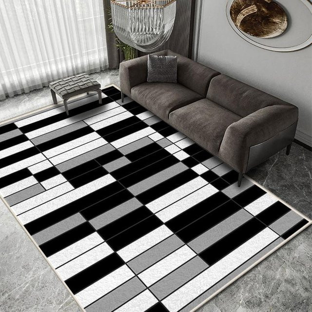 Moderner Wohnzimmer Teppich in Sand und Schwarz aus Crystal Velvet, schmutzabweisend und rutschfest, B/T: 120 x 60 cm - Bild 1