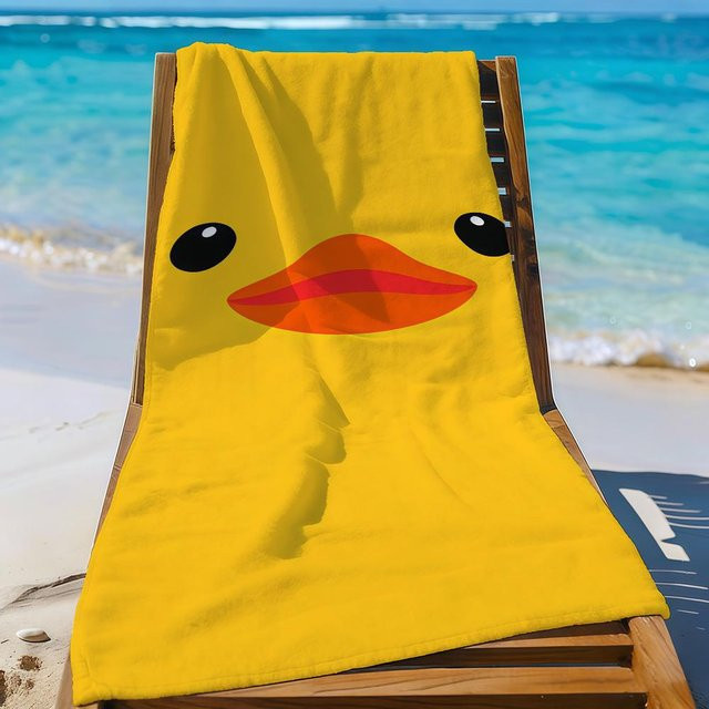 Sandfestes und schnelltrocknendes Strandtuch mit lustigem Enten-Motiv von JMG Household Supplies, Farbe: Gelb, B/H: 40 x 70 cm - Bild 1