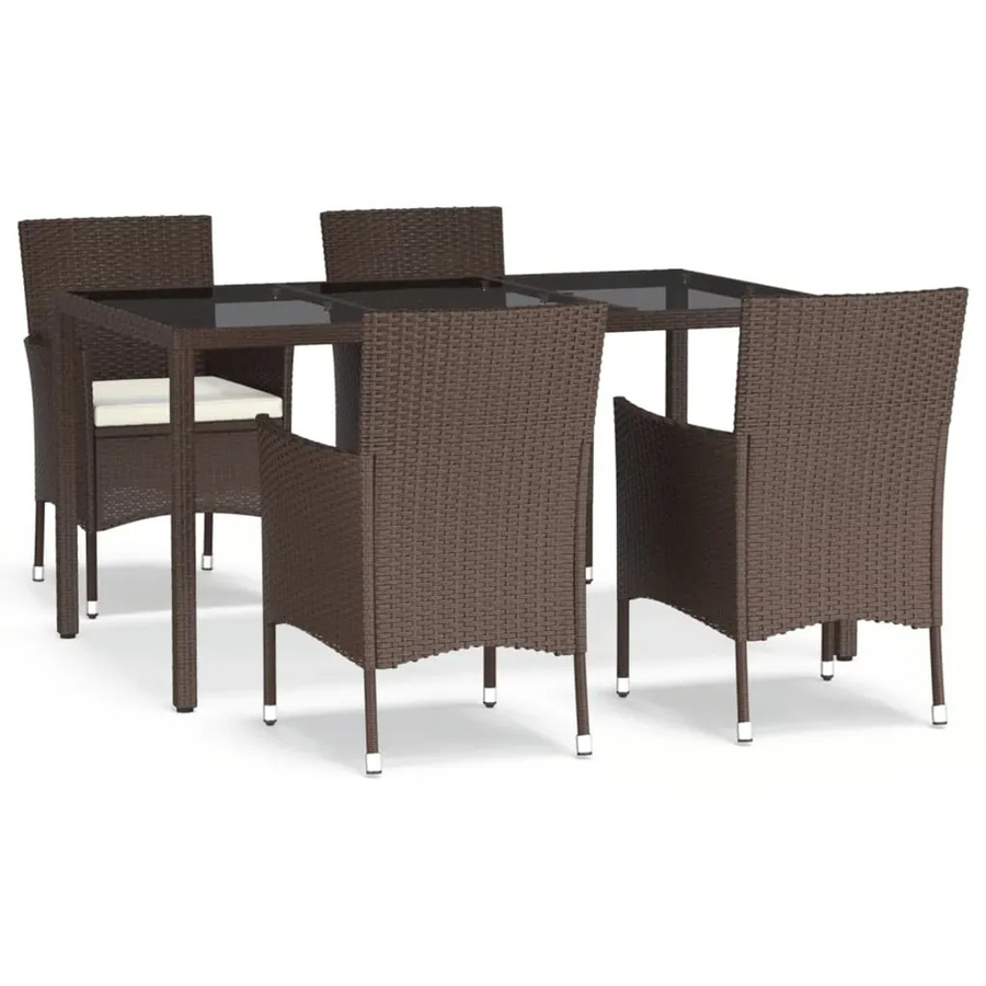 vidaXL 5-teilige Garten-Essgruppe aus Poly Rattan in Braun mit Kissen und Hartglas-Tischplatte - Bild 2