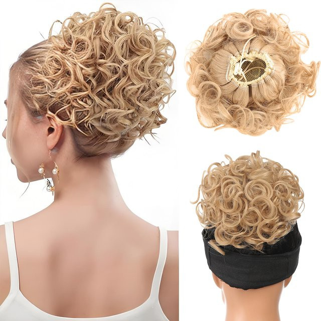 allaosify Messy Bun Haarknoten, synthetische Fasern, kurz, lockig, Damen - Bild 1