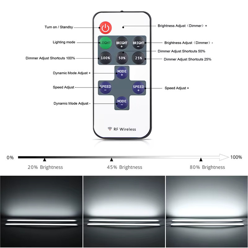CHNAITEKE Dimmbare LED-Lichtleiste 12V mit RF-Fernbedienung für Küche und Schlafzimmer, Weiß/Warmweiß - Bild 4