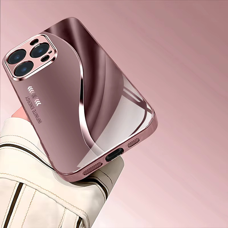 Luxuriöse Handyhülle aus gehärtetem Glas mit pinkfarbenem Linienmuster und Metallic-Effekt für Apple iPhone Modelle - Bild 2
