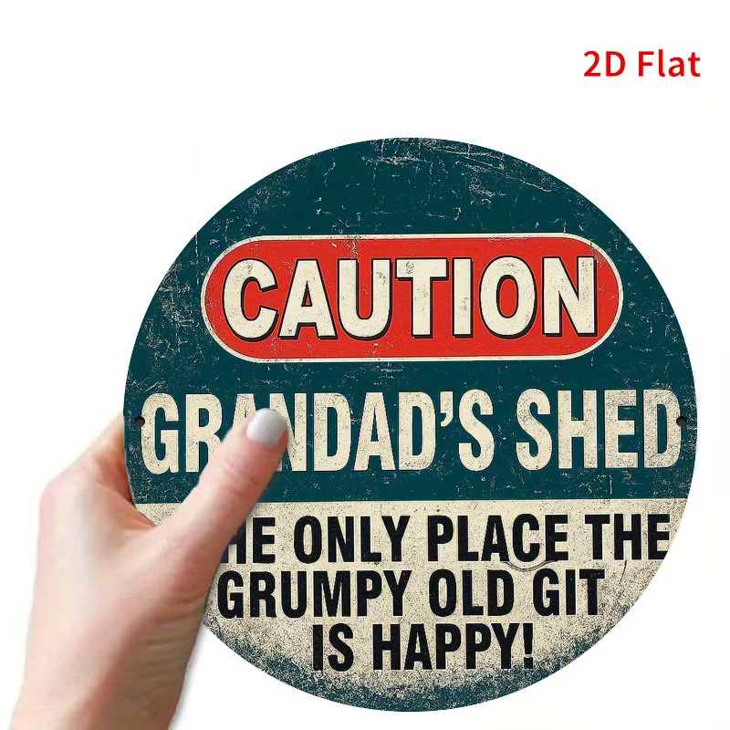Potdemiel Metallschild Caution Grandad's Shed Vintage Wandkunst in Blau und Multicolour, B/H: 19,81 x 19,81 cm - Bild 3
