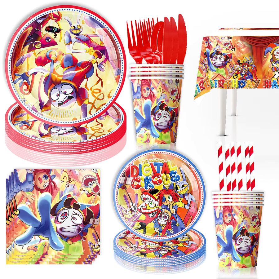 Potdemiel Digitaler Zirkus Party-Deko Set mit Bechern, Tellern und Servietten in Multicolour für Kindergeburtstage und Babypartys - Bild 2