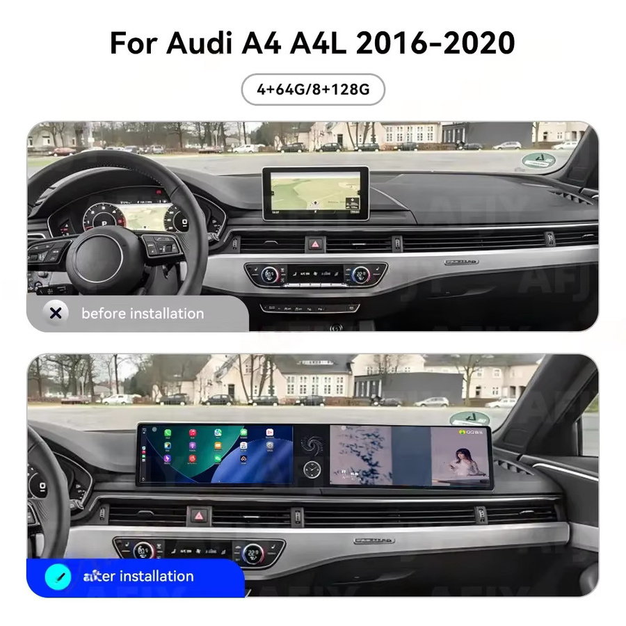 YANFU Dual Screen Android 14 Multimedia Player mit 12,3 Zoll Display und GPS Navigation für Audi A4 A4L 2016-2020 in Schwarz - Bild 2