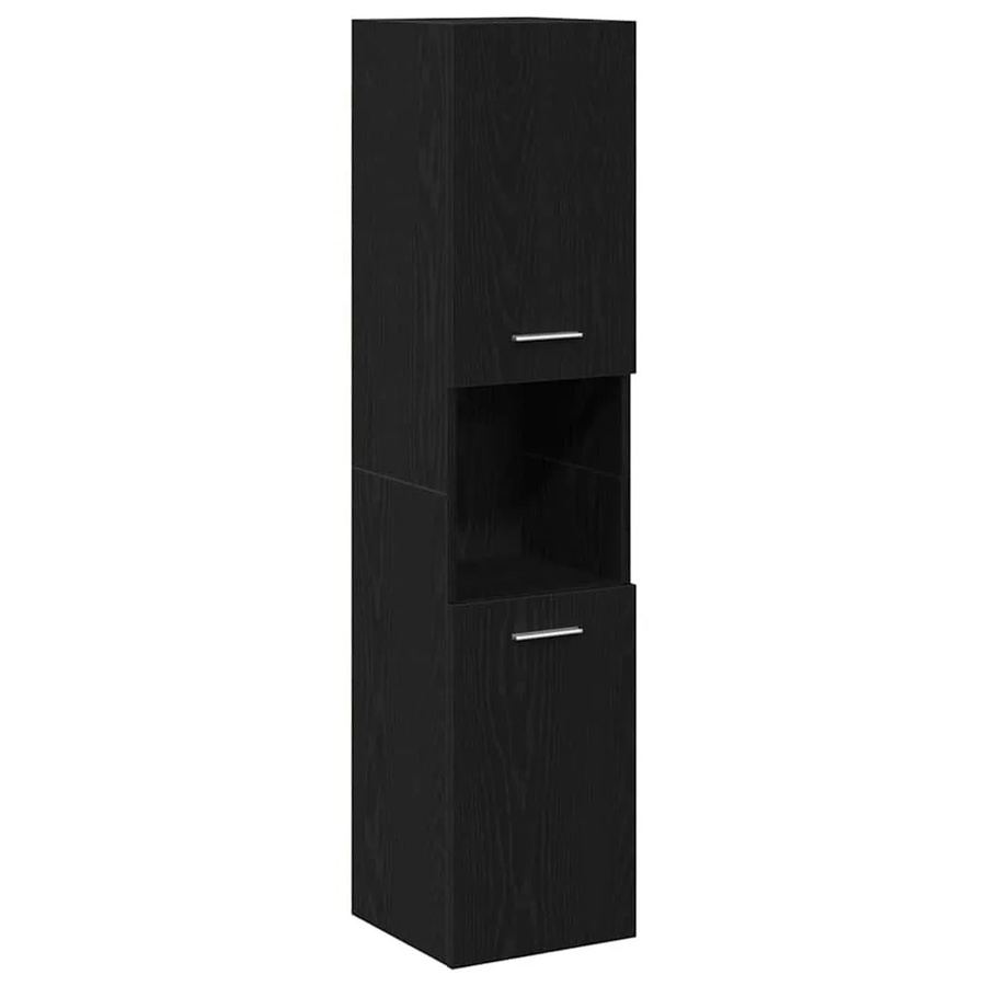 vidaXL Badezimmerschrank in Schwarz und Eichen-Optik mit Tür und Regalfächern, B/T/H: 30 x 30 x 130 cm - Bild 2