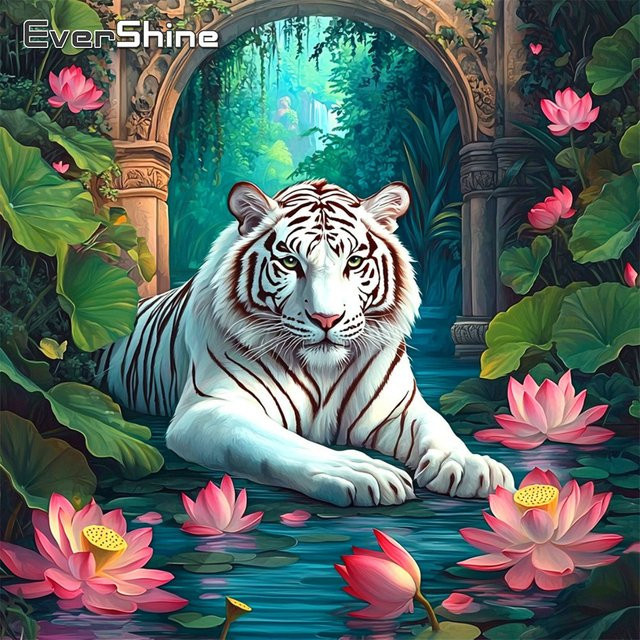 EverShine Diamantmalerei Tiger mit Lotus Motiv als Vollquadrat-Mosaik in Mehrfarbig - Bild 1