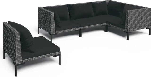 vidaXL 5-tlg Garten-Lounge-Set in U-Form aus Poly-Rattan mit Kissen in Dunkelgrau und Schwarz - Bild 1