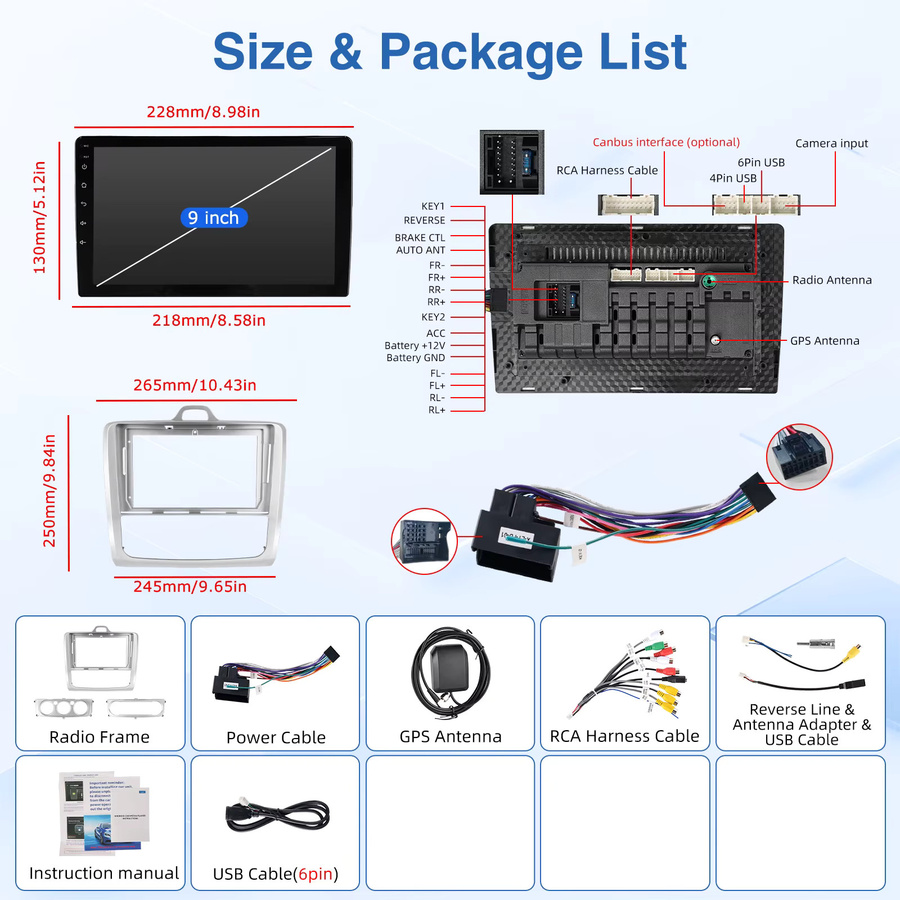 MOPECT Android 15 Autoradio für Ford Focus MK2 2004-2011 mit 9 Zoll Touchscreen, 4+64GB, GPS, Bluetooth, DAB und Rückfahrkamera, Schwarz - Bild 5