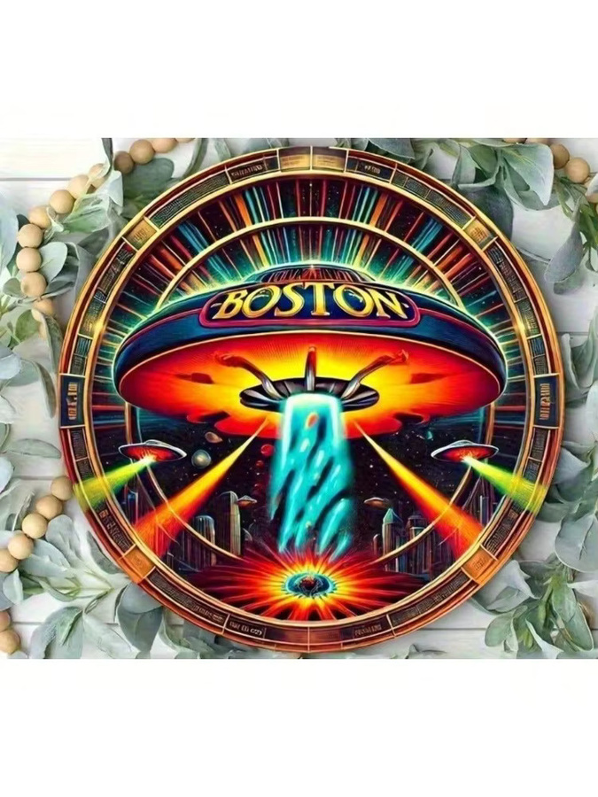 CIFBUY Retro Metall-Blechschild Boston Rock Band Vintage Wandkunst Rund, Mehrfarbig - Bild 3