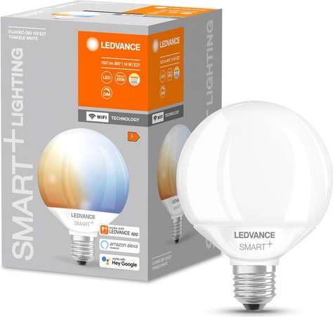 LEDVANCE SMART+ WIFI Globe Tunable White LED-Lampe, E27, 14 W, 1521 lm, dimmbar, weißes mattes Glas