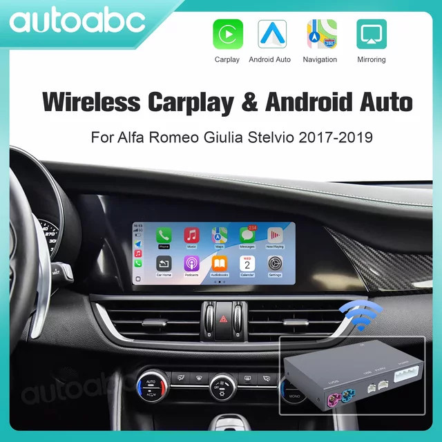 AUTOABC Drahtlose CarPlay und Android Auto Interface für Alfa Romeo Stelvio und Giulia 2017-2019 in Schwarz - Bild 1