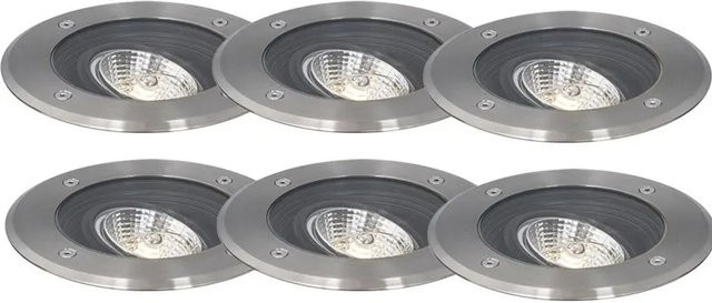 QAZQA Set mit 6 modernen Außen Bodenscheinwerfern aus Edelstahl in Silber, verstellbar, IP65, rund für Garten und Außenbereich - Bild 1