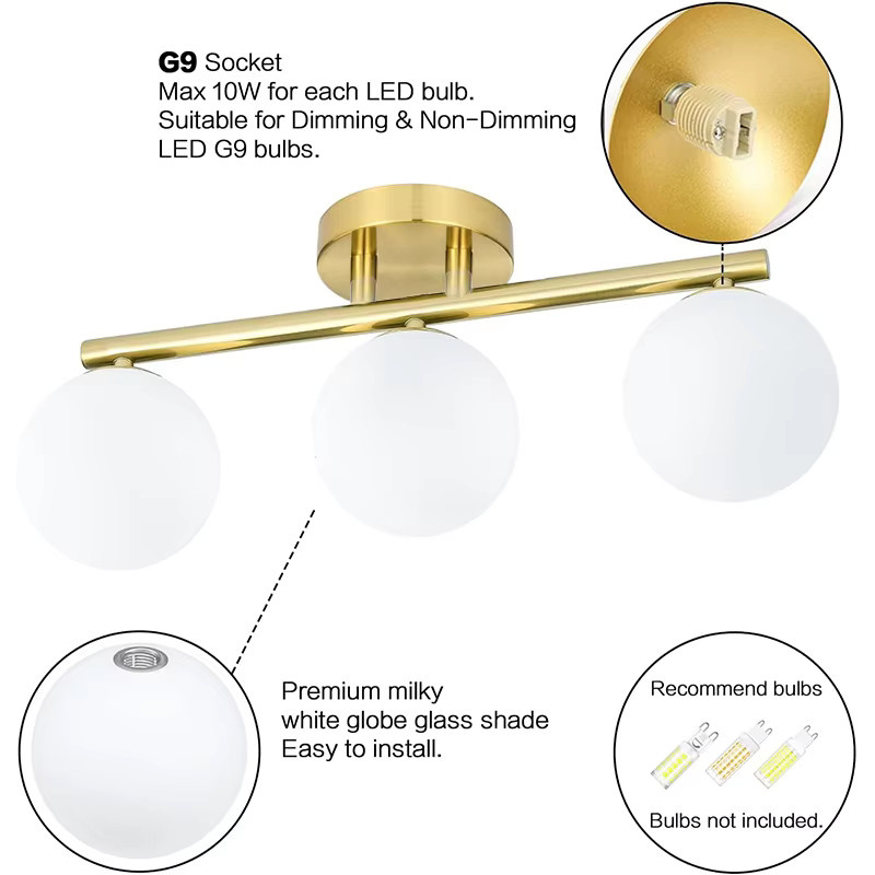 Nordische Glas-Wandleuchte CETANT in Gold mit milchig-weißem Glaskugel-Aufsatz für G9-Leuchtmittel - Bild 2