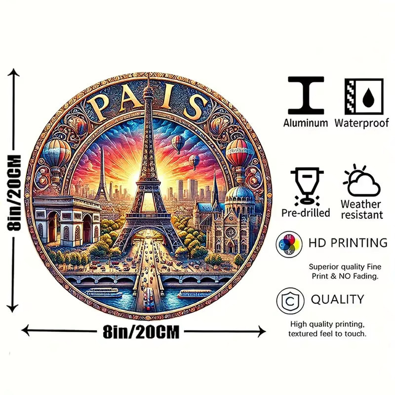 Metallwandkunst Potdemiel Eiffelturm und Paris-Sonnenuntergang in Multicolor, zeitgenössischer Stil zur Wandmontage - Bild 2