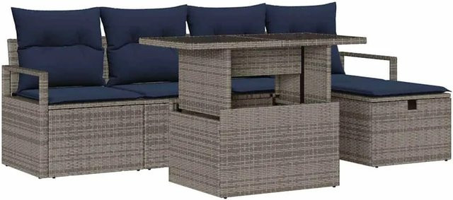 vidaXL Garten-Sofa-Set aus Polyrattan in Grau mit 6-teiligem L-Shape Design, Polsterkissen und integriertem Stauraum für Terrasse und Garten - Bild 1