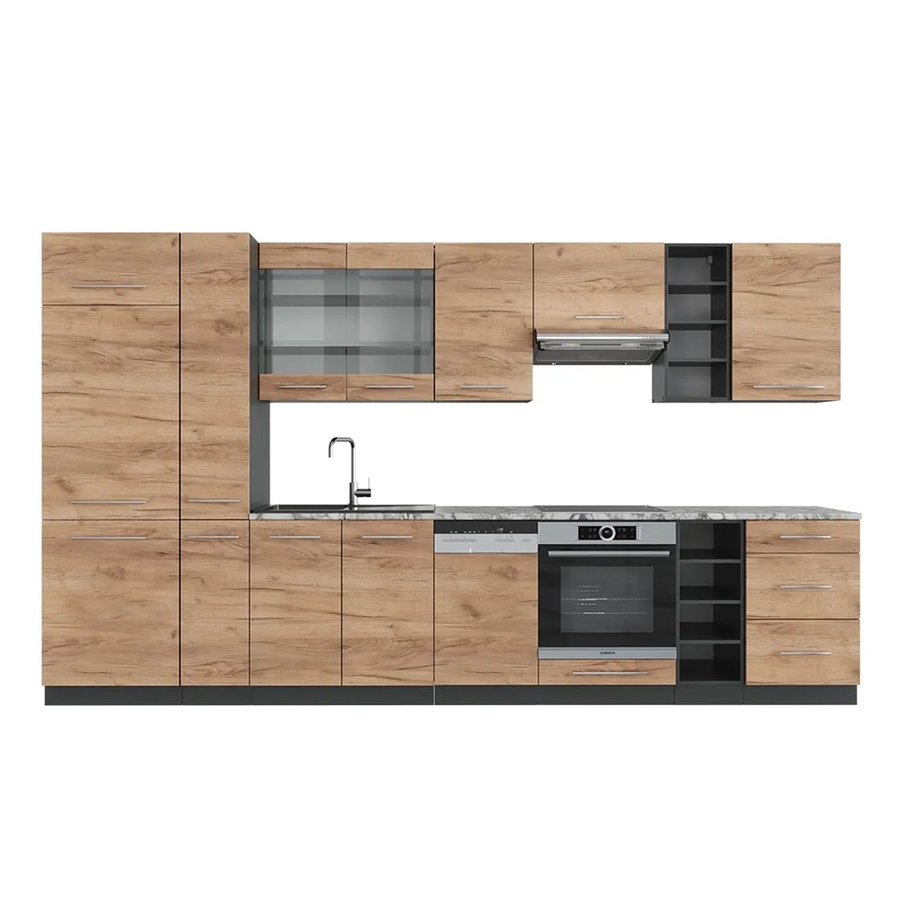 Vicco Fame-Line Küchenzeile Goldkraft Eiche Anthrazit B: 355 cm mit Marmor-Optik und Soft-Close-Türen - Bild 2
