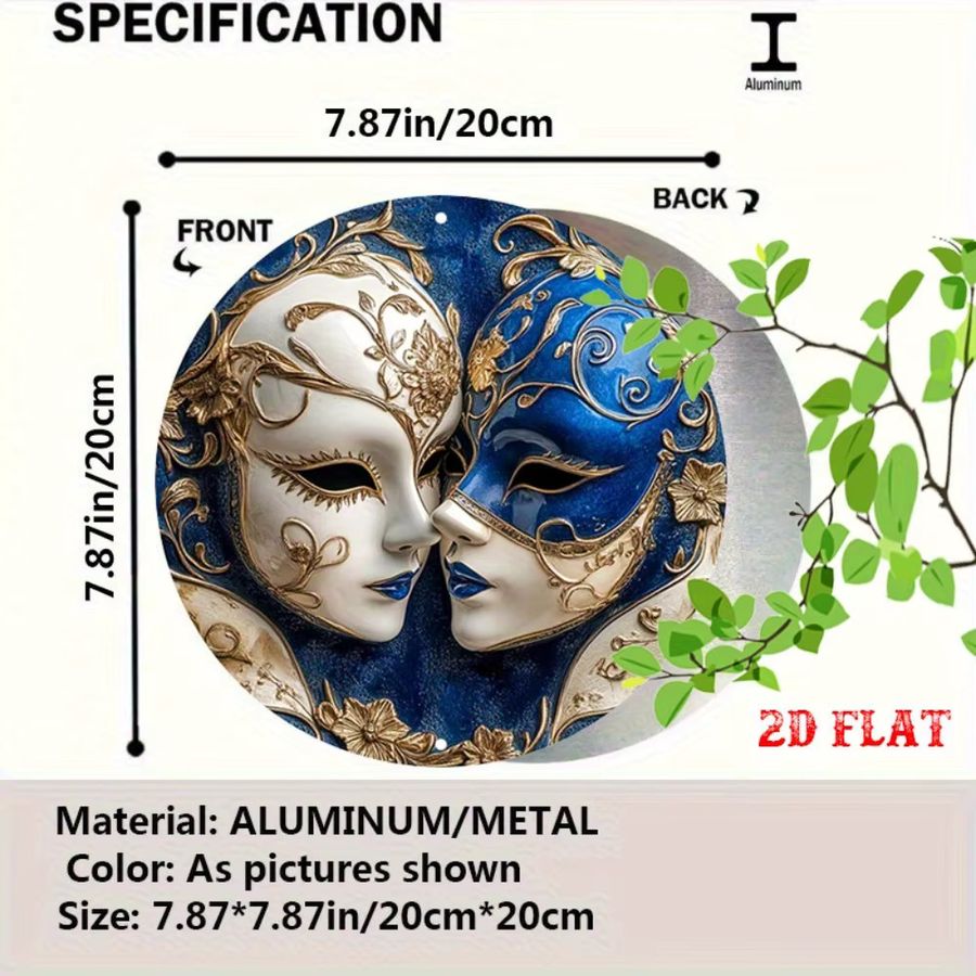 HELLOYOUNG Rundes Aluminiumschild im Venice-Design in Blau und Gold, Wanddekoration Durchmesser: 20 cm - Bild 3