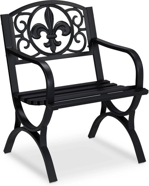Relaxdays Gartenstuhl aus Stahl in Schwarz Antik mit Armlehnen, B/T/H: 60 x 56 x 85,5 cm - Bild 1