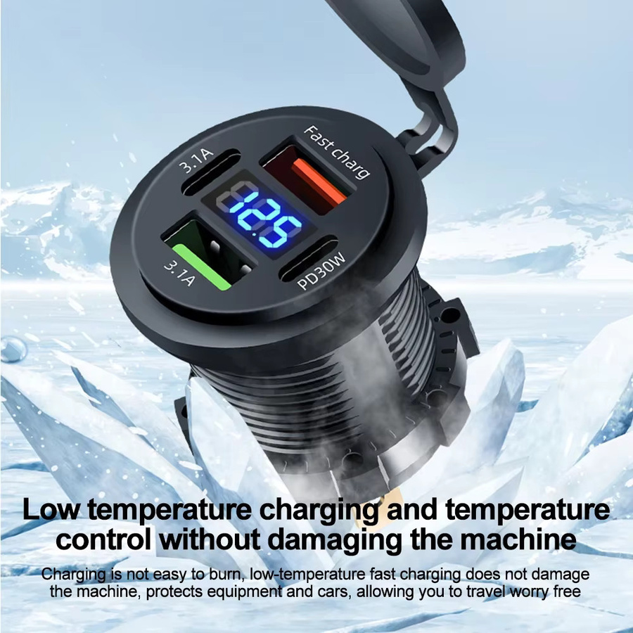 KEBETEME 83W Autoladegerät mit PD30W Schnellladung, Dual USB und Typ C Steckdose, inklusive Voltmeter, Schwarz - Bild 5