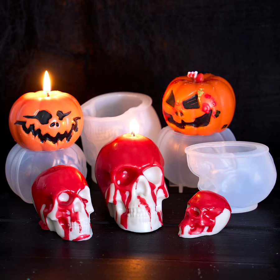 UDOCOOL Silikonform für Halloween Schädel und Kürbis zur DIY Herstellung von Kerzen, Seife oder Gips und Harz zur Dekoration - Bild 2