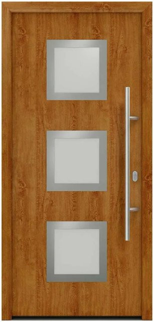 EcoStar Haustür Isopro IP 810S in Golden Oak, Farbe: Braun, mit Glaseinsatz, B/H: 110 x 210 cm, DIN Rechtsausführung - Bild 1