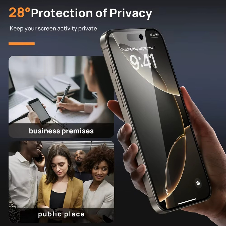 NNBILI 3er-Pack Blickschutz-Displayschutzfolien aus gehärtetem Glas für iPhone 13 14 15 16 17 Pro Max Serie - Bild 3