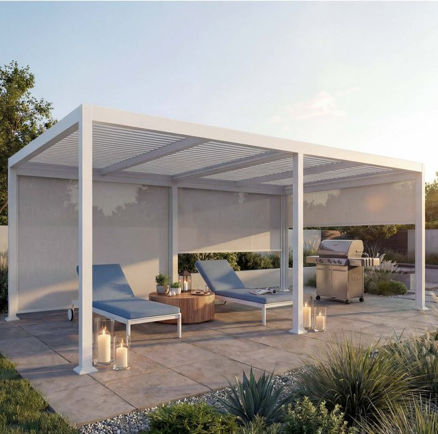 Alu Pergola MCW-L41 Lamellen-Pavillon mit 3 Seitenwänden in Weiß, B/T: 6 x 3 m - Bild 1