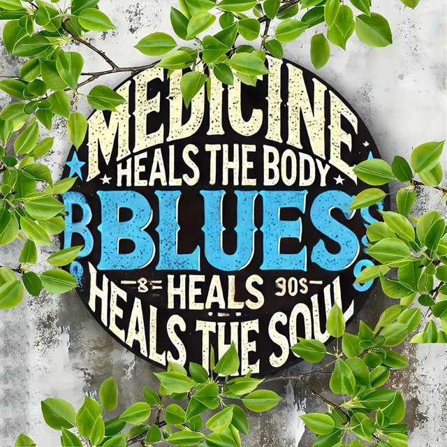 Rundes Vintage-Aluminiumschild Potdemiel Medizin Heals the Body Blues Heals the Soul in Multicolour, Durchmesser: 20 cm - Bild 1