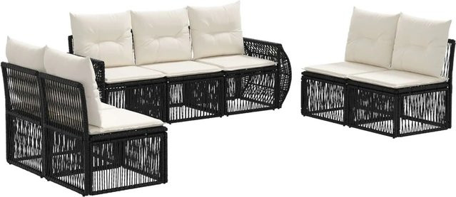 vidaXL Gartensofa-Set 7-teilig aus Poly-Rattan in Schwarz und Cremeweiß mit L-Form und Polsterauflagen - Bild 1