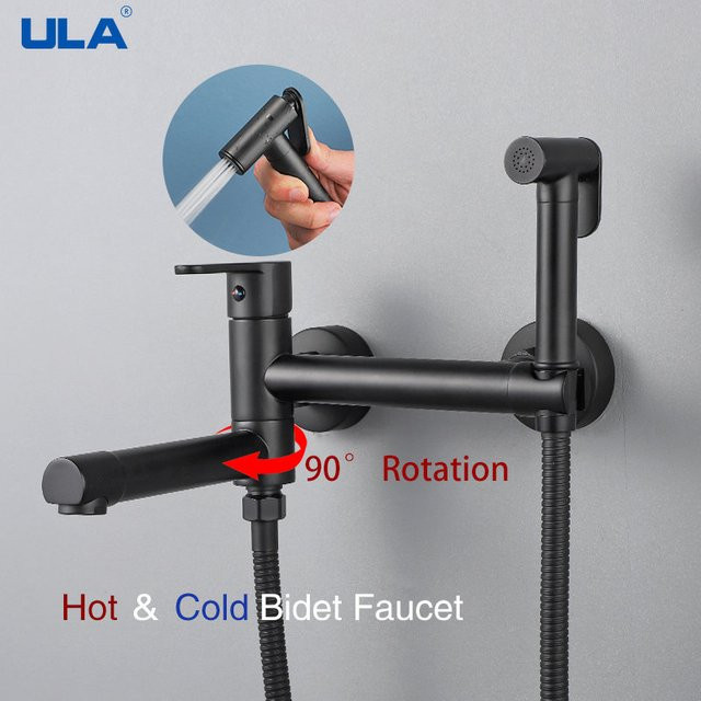 ULA Bidet Sprayer Set aus Messing in Schwarz mit Handheld Duschkopf und Heiß-Kalt-Wasser Mischer - Bild 1