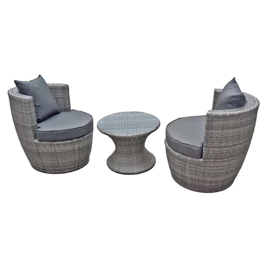 DELUKE Bistro-Set CARINA Gartenmöbel-Set aus Kunststoffgeflecht und Stahl in Grau - Bild 2