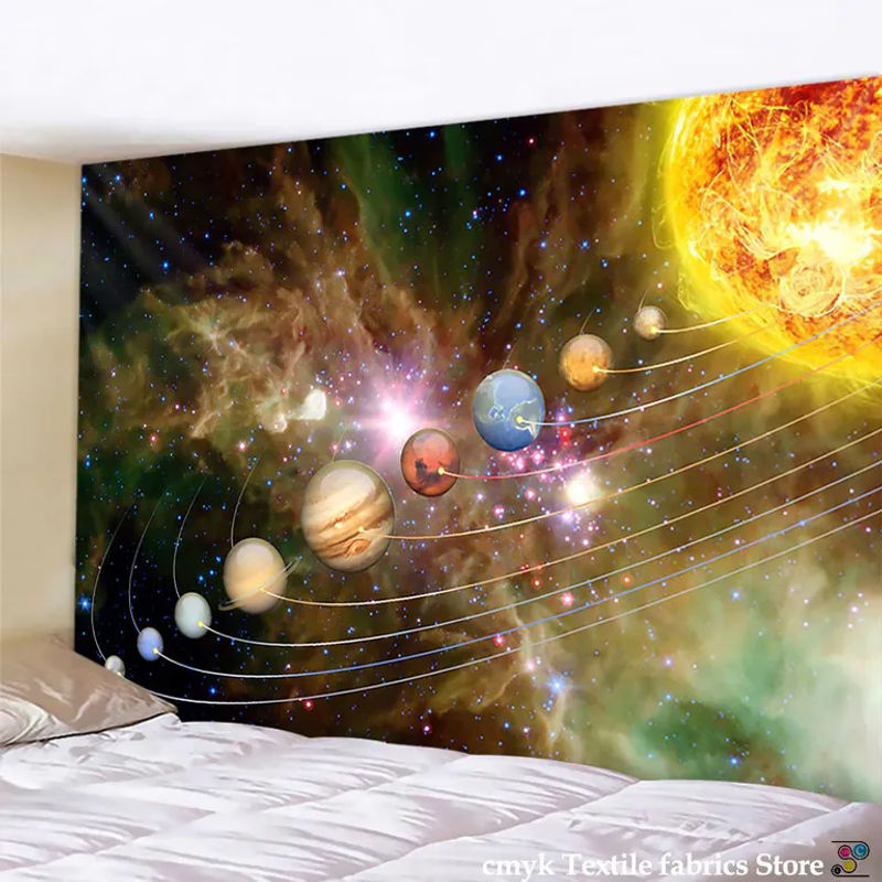 Super Six Wanddekoration Psychodelische Tapisserie mit abstraktem Galaxie- und Sonnensystem-Motiv, mehrfarbig, Polyester, B: 95 cm, H: 70 cm - Bild 2