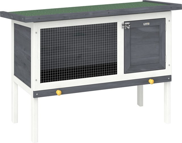 PawHut Hasenstall aus Kiefernholz mit Bitumendach und Schublade in Grau, B/T/H: 90 x 45 x 65 cm - Bild 1