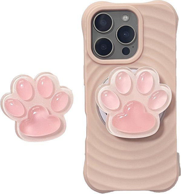 Niedriger Cartoon Leucht-Pfoten Handyhalter mit Fingerring und Ständer für iPhone 17 und iPhone 16 in Pink - Bild 1