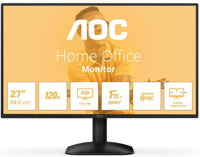AOC 27B31H 27 Zoll Full HD Monitor mit IPS-Panel, 120 Hz und Adaptive Bildsynchronisation in Schwarz - Bild 1