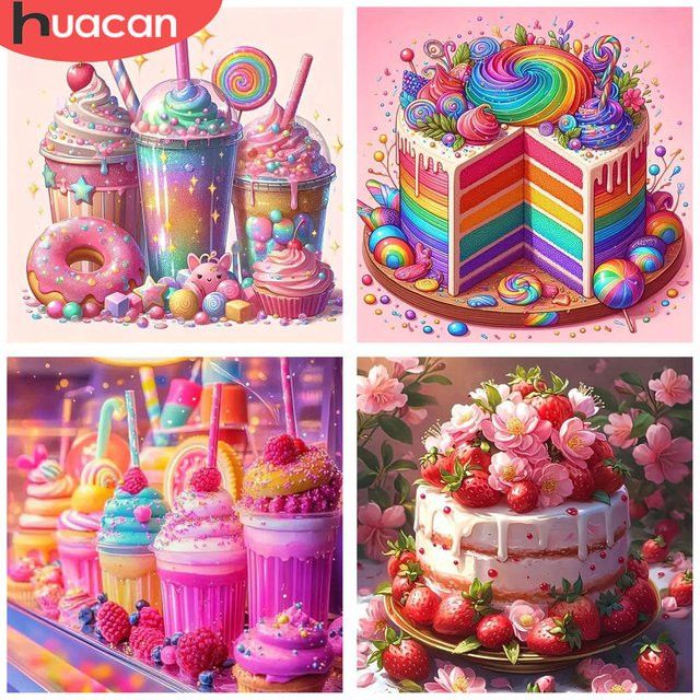 HUACAN 5D Diamant-Malset Süßes Dessert in Pastellfarben, 3D-Mosaik Strass-Kunst Set, B/H: 20 x 20 cm - Bild 1